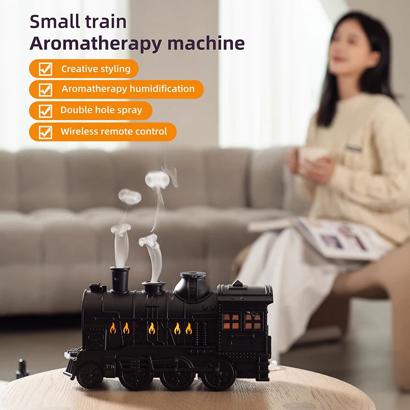 Train-Shaped Aromatherapy Diffuser – Air Humidifier with LED & Smoke Ring Effect