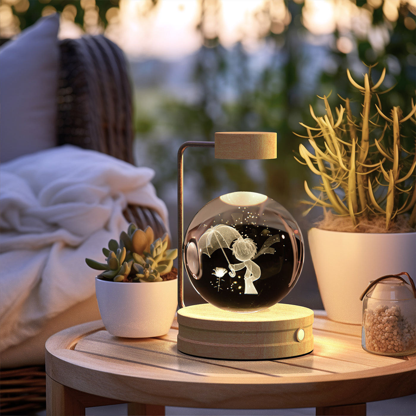 Crystal Ball Cosmic Night Light – USB-Powered Warm Bedside Lamp