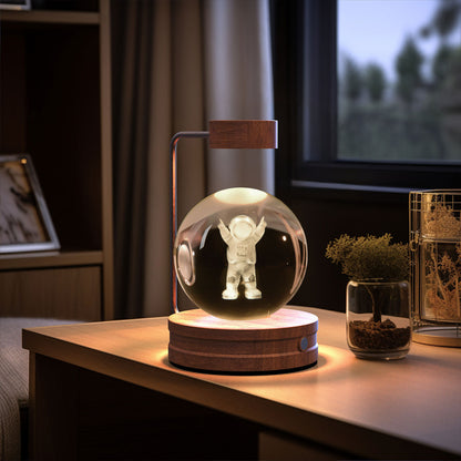 Crystal Ball Cosmic Night Light – USB-Powered Warm Bedside Lamp