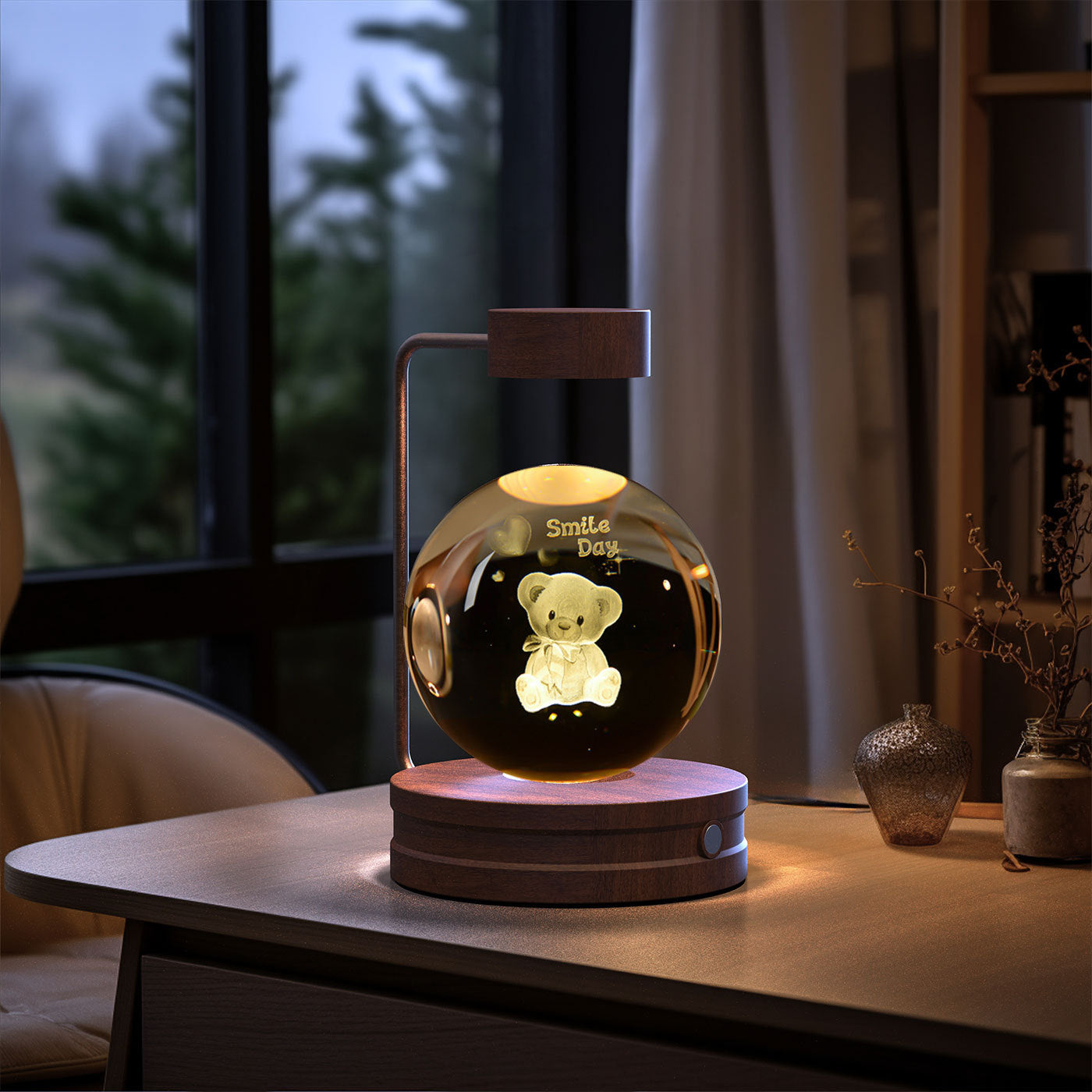 Crystal Ball Cosmic Night Light – USB-Powered Warm Bedside Lamp