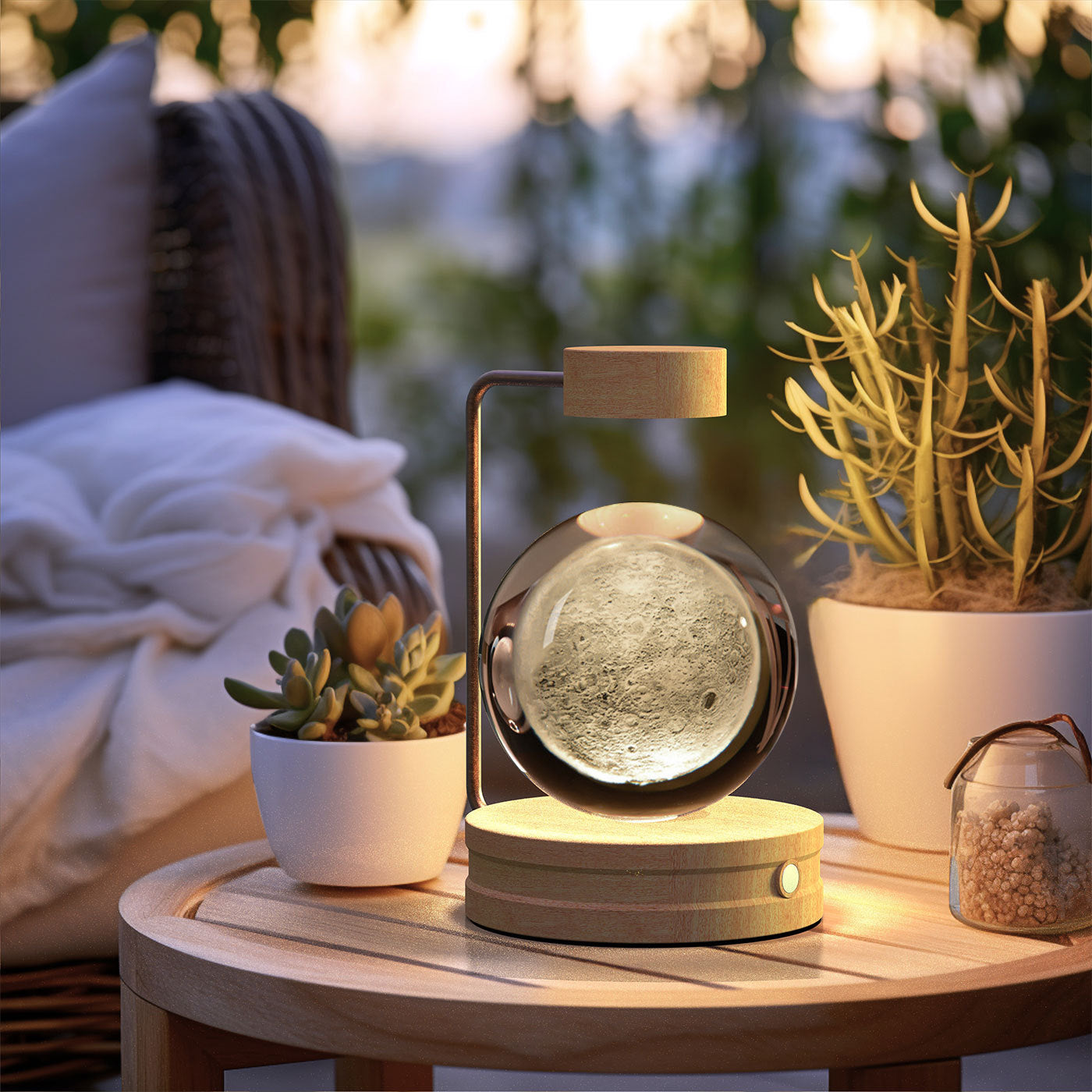 Crystal Ball Cosmic Night Light – USB-Powered Warm Bedside Lamp