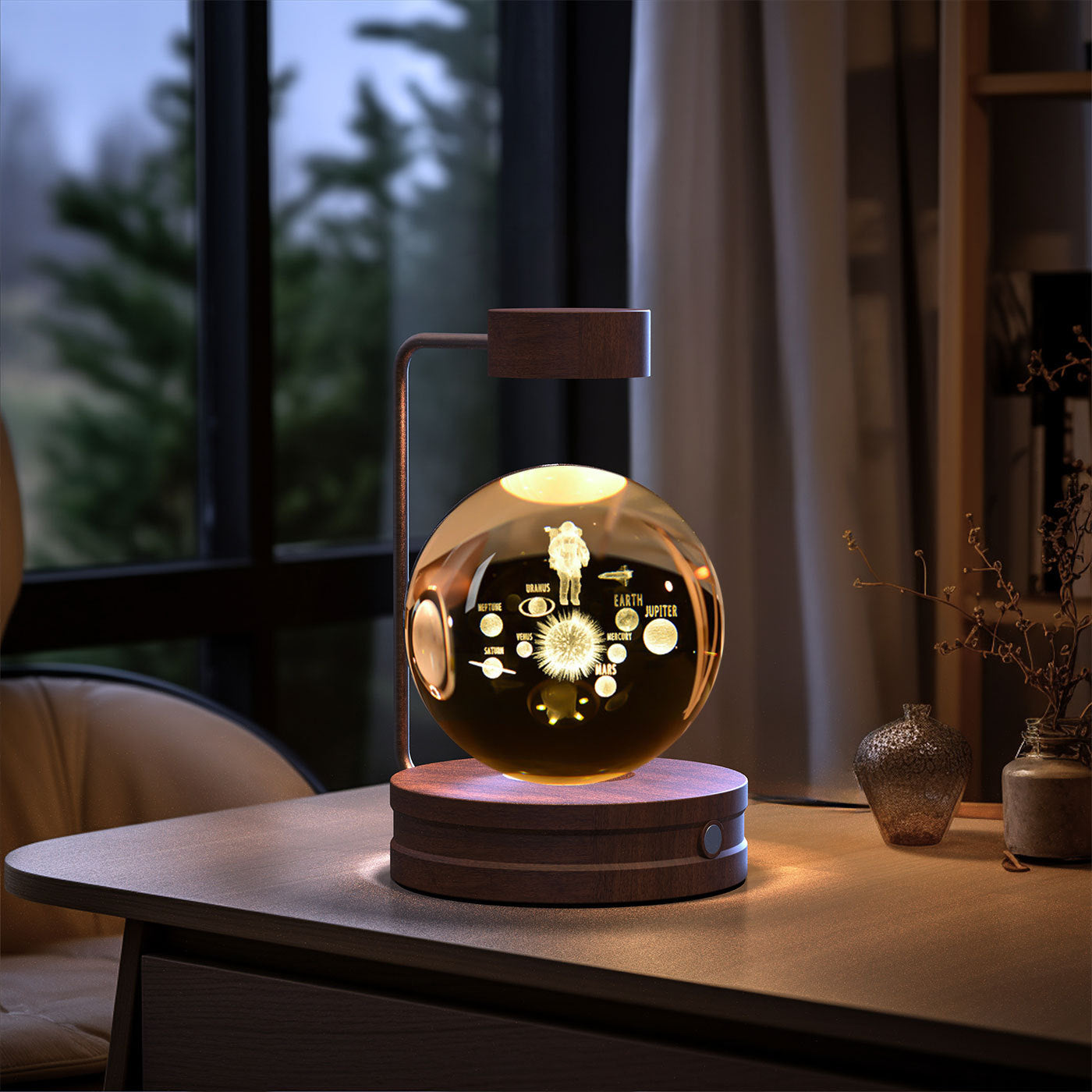 Crystal Ball Cosmic Night Light – USB-Powered Warm Bedside Lamp