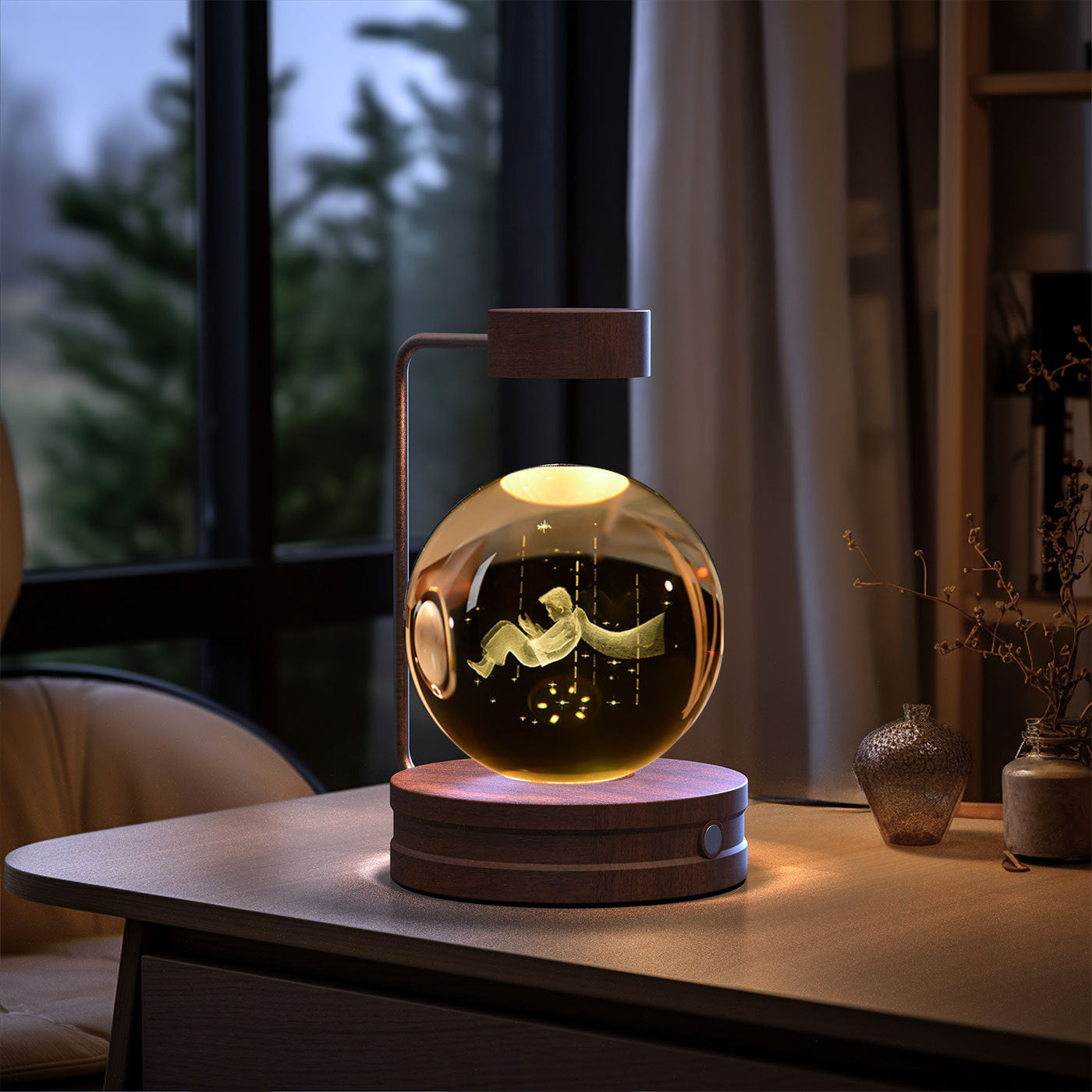 Crystal Ball Cosmic Night Light – USB-Powered Warm Bedside Lamp