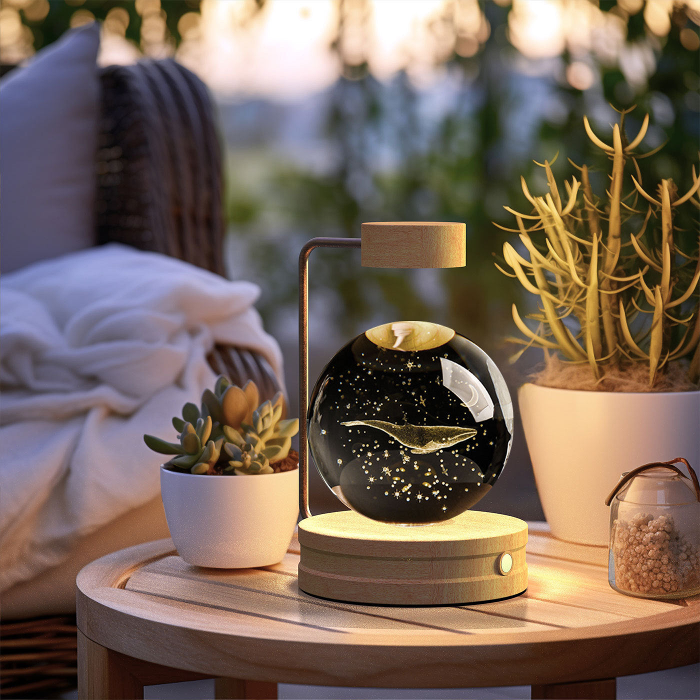 Crystal Ball Cosmic Night Light – USB-Powered Warm Bedside Lamp