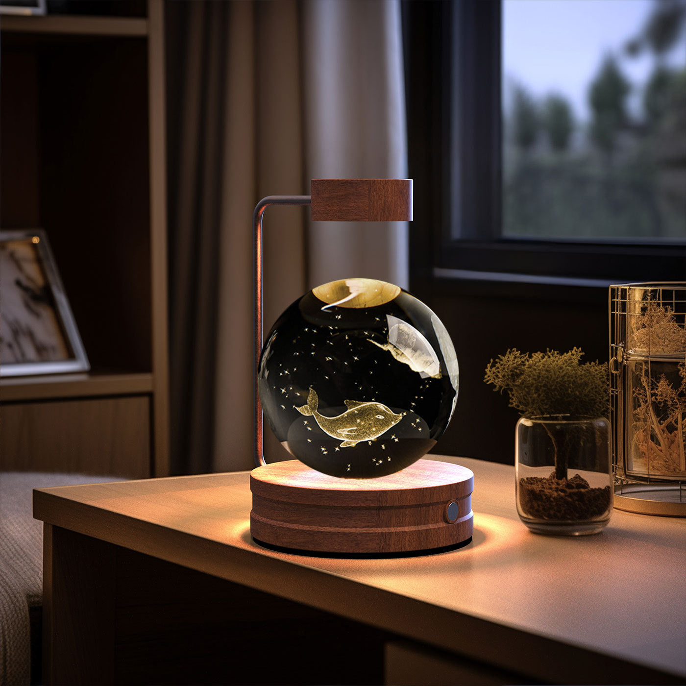 Crystal Ball Cosmic Night Light – USB-Powered Warm Bedside Lamp