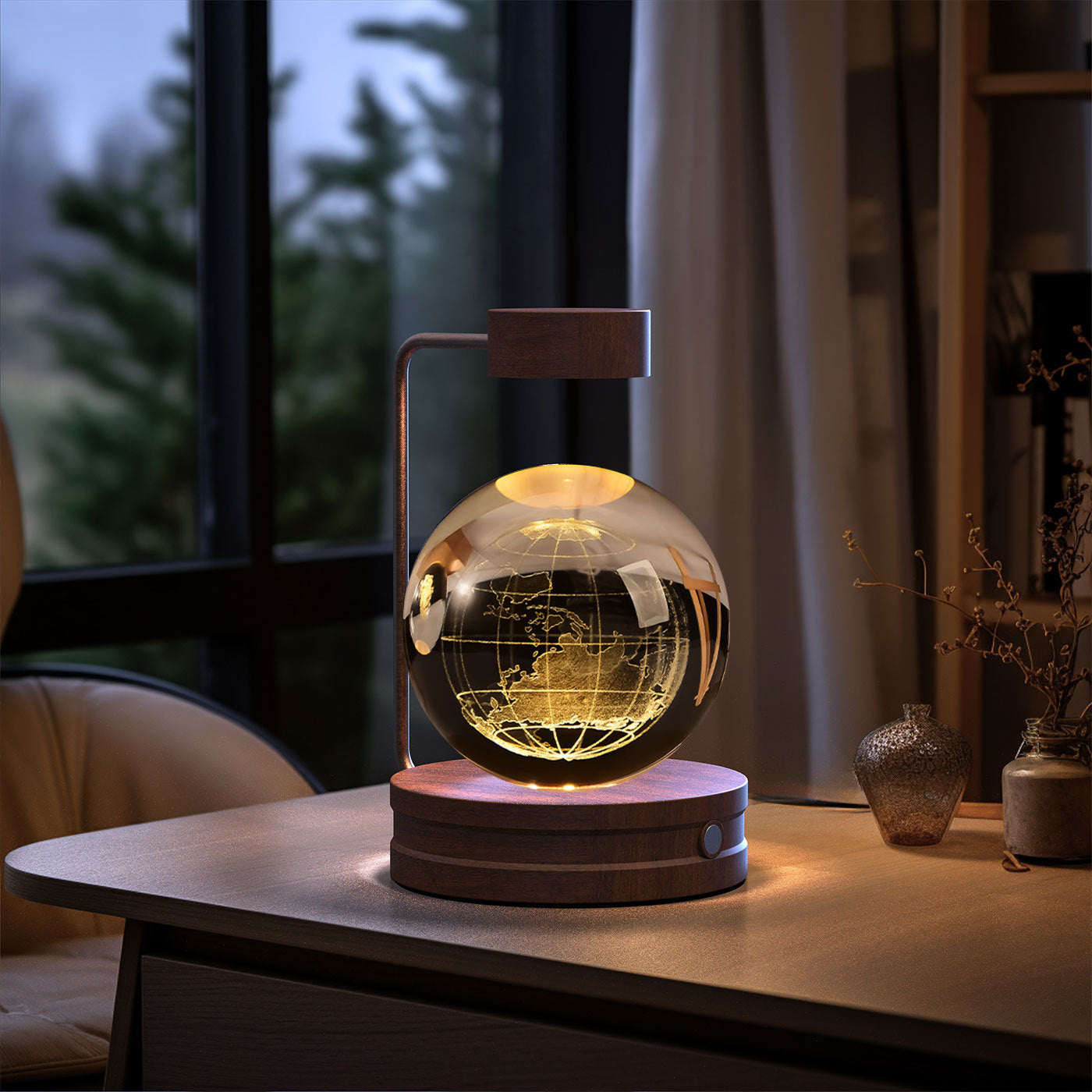 Crystal Ball Cosmic Night Light – USB-Powered Warm Bedside Lamp