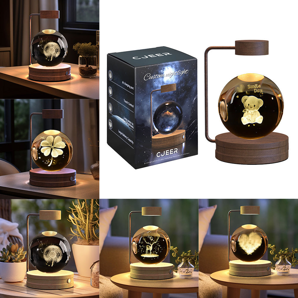 Crystal Ball Cosmic Night Light – USB-Powered Warm Bedside Lamp